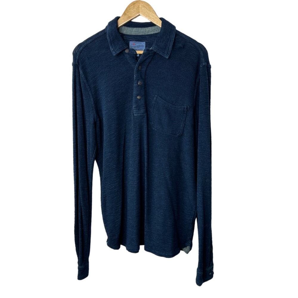Lucky Brand Navy Blue Long Sleeve Cotton Polo Shirt Men's Medium